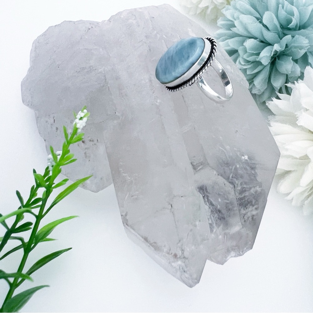 Solid Sterling Silver 925 Larimar Ring Size 8 Vin… - image 3